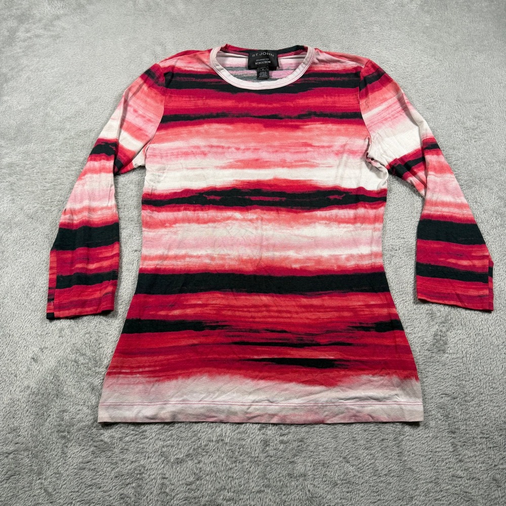 St John Knit Top Womens Medium Red Striped Abstract 3/4 Sleeve‎ Nordstrom
